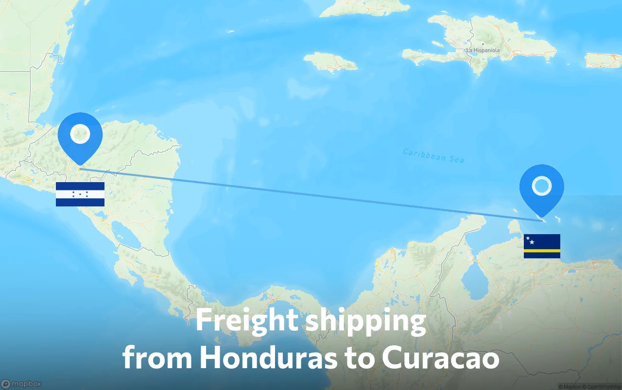 Shipping route from Honduras to Curacao
