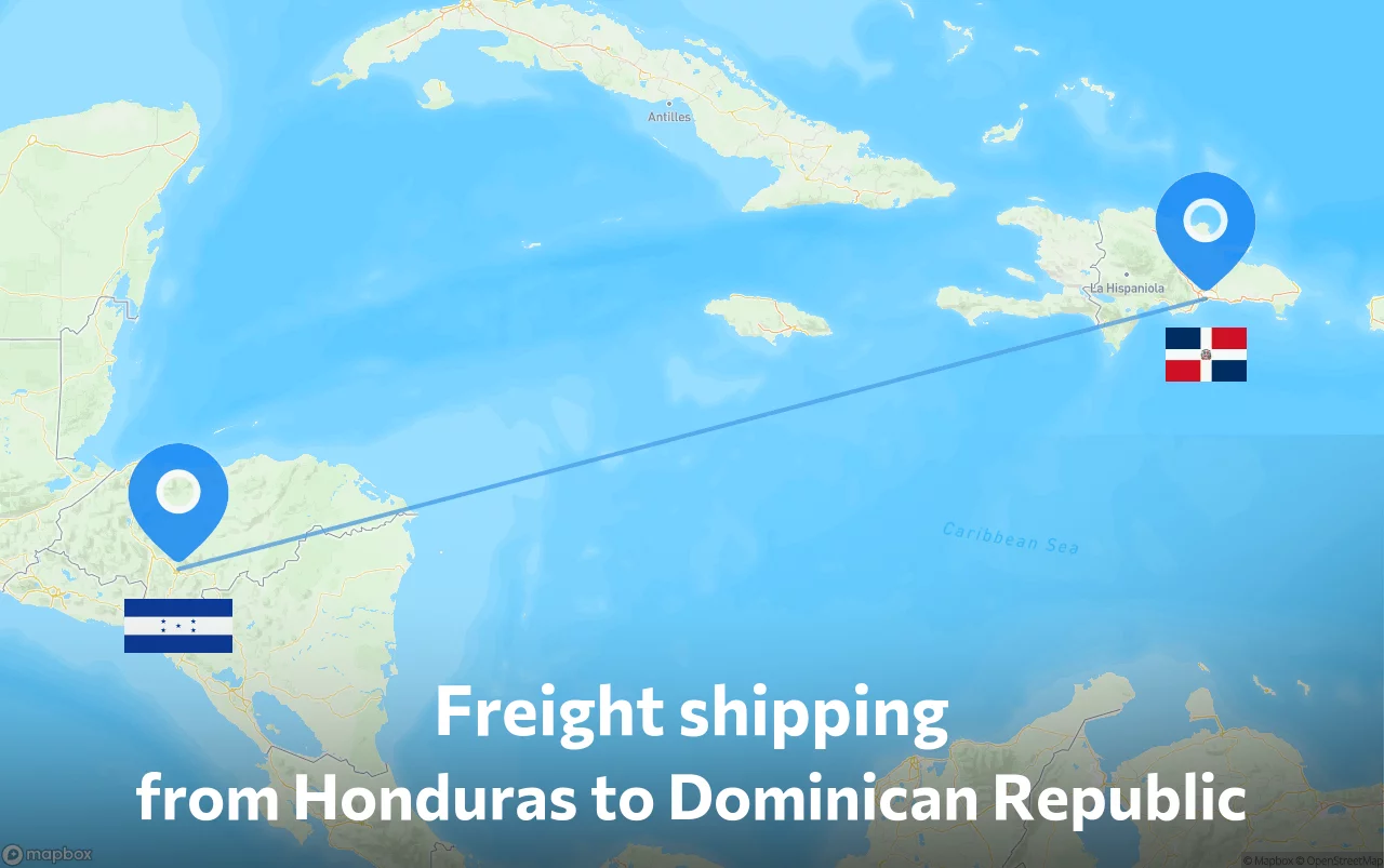 Shipping route from Honduras to Dominican Republic