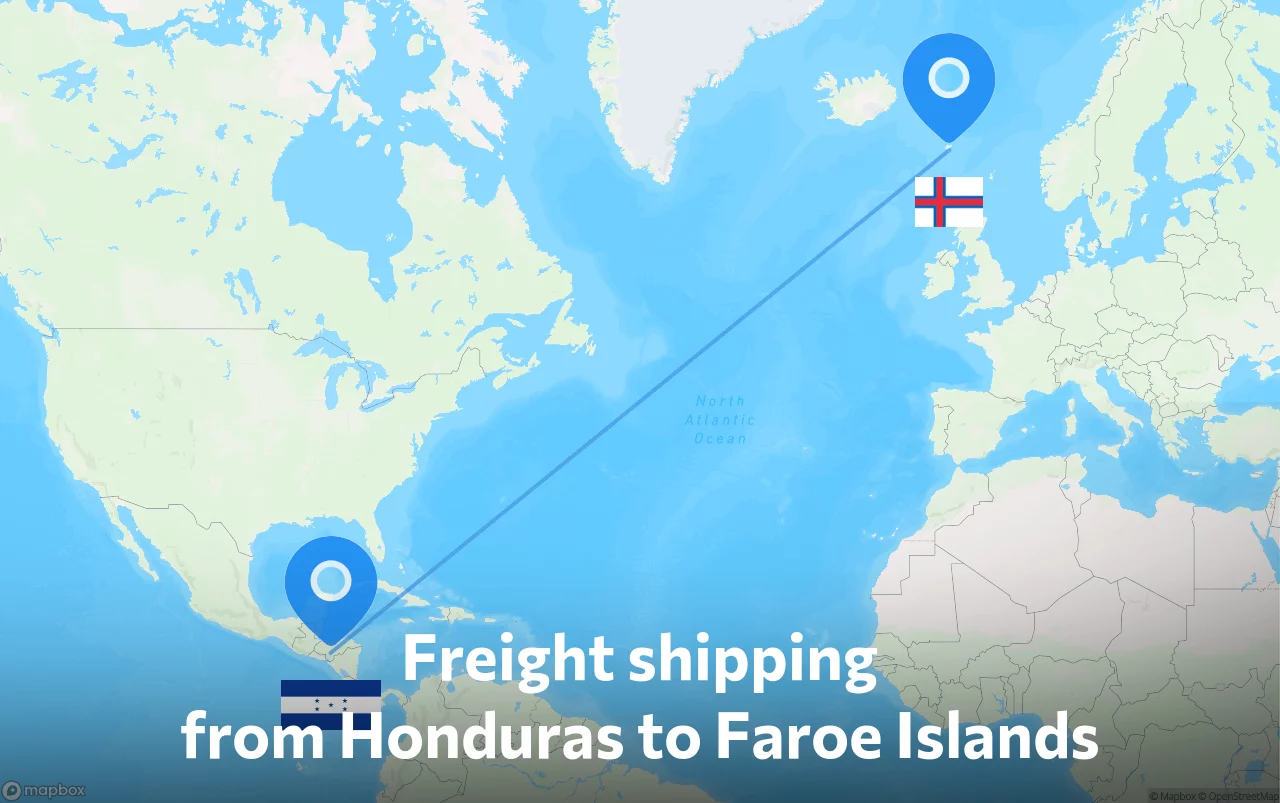 Shipping route from Honduras to Faroe Islands