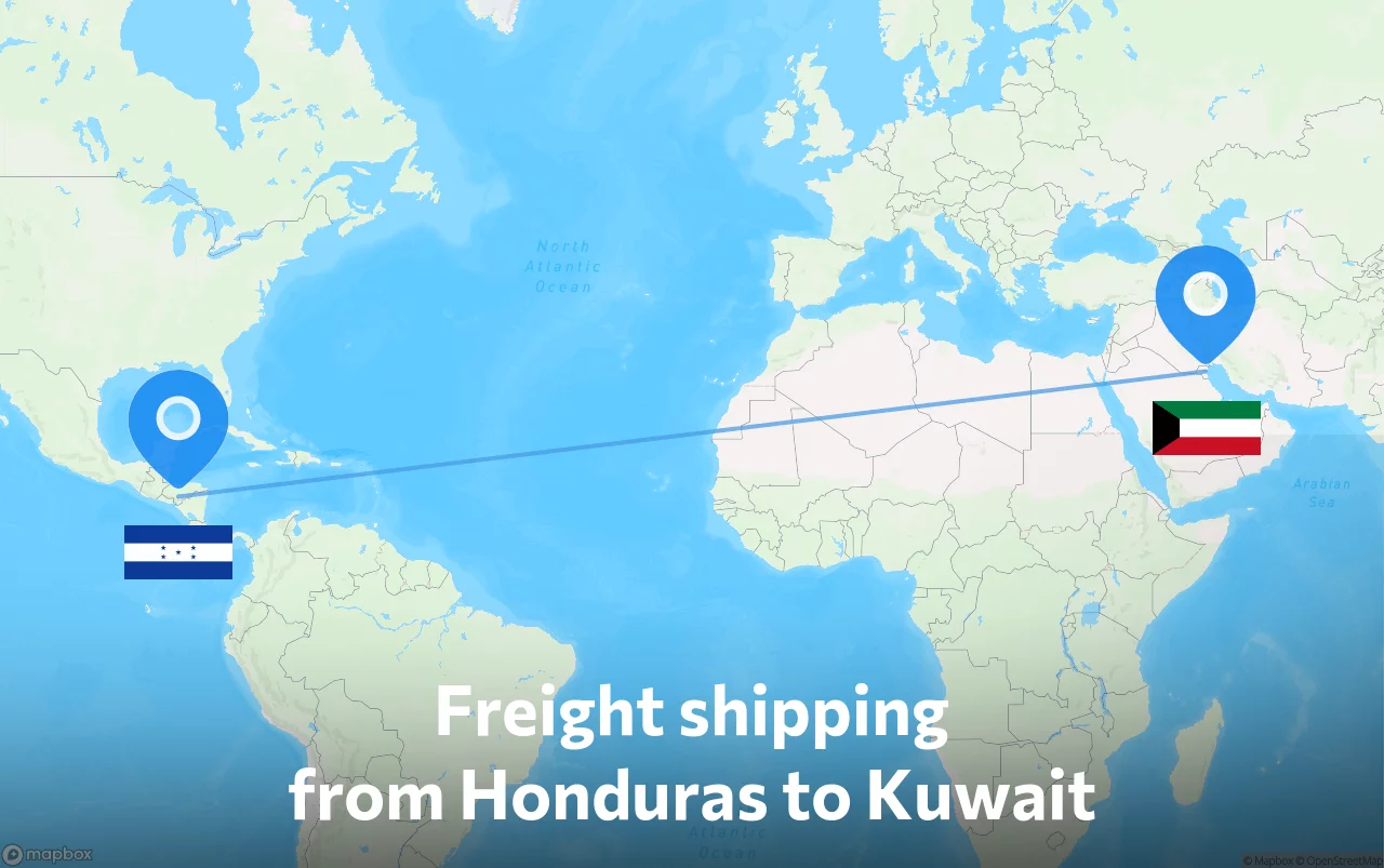 Shipping route from Honduras to Kuwait