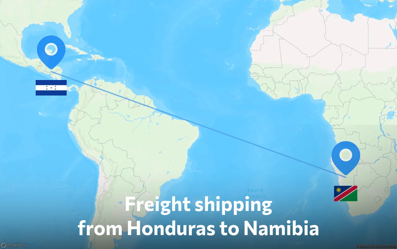 Shipping route from Honduras to Namibia