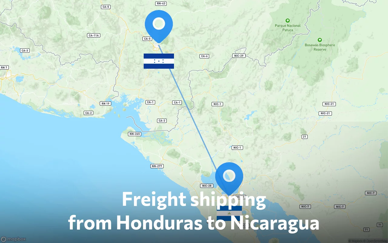 Shipping route from Honduras to Nicaragua