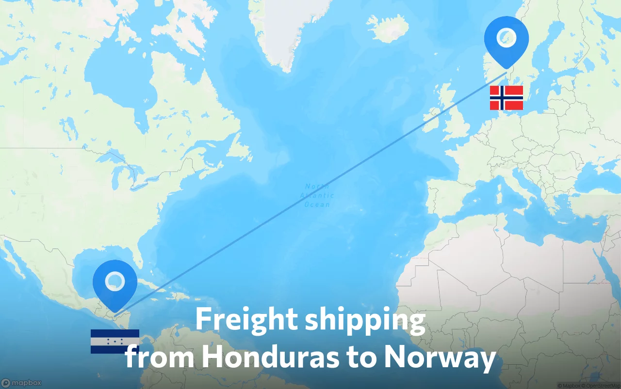 Shipping route from Honduras to Norway