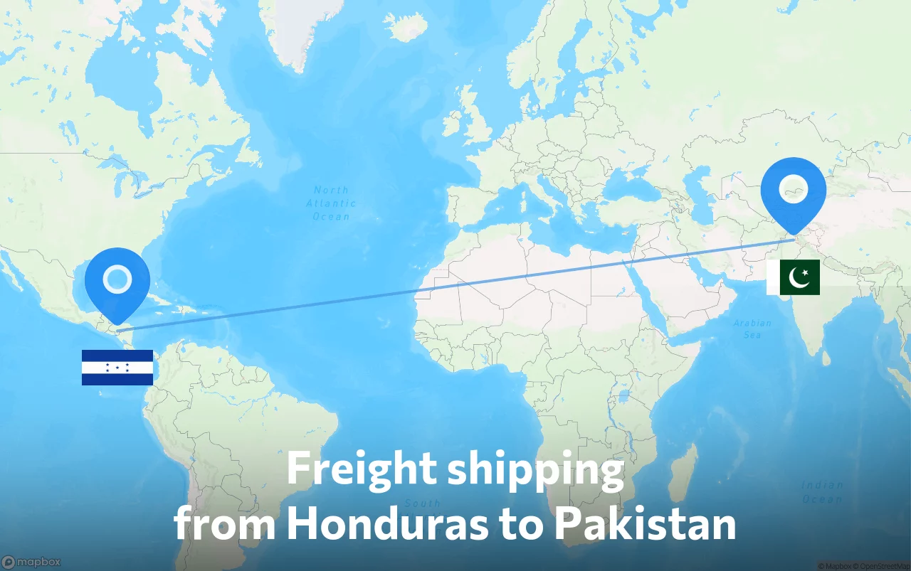 Shipping route from Honduras to Pakistan