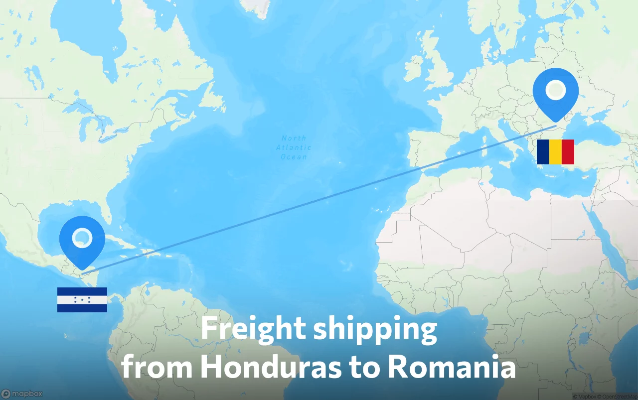 Shipping route from Honduras to Romania