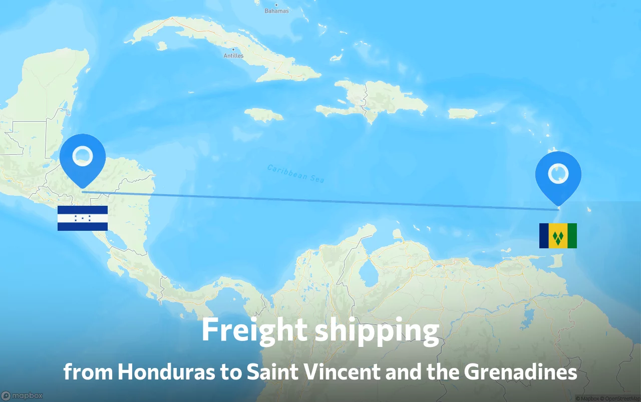 Shipping route from Honduras to Saint Vincent and the Grenadines