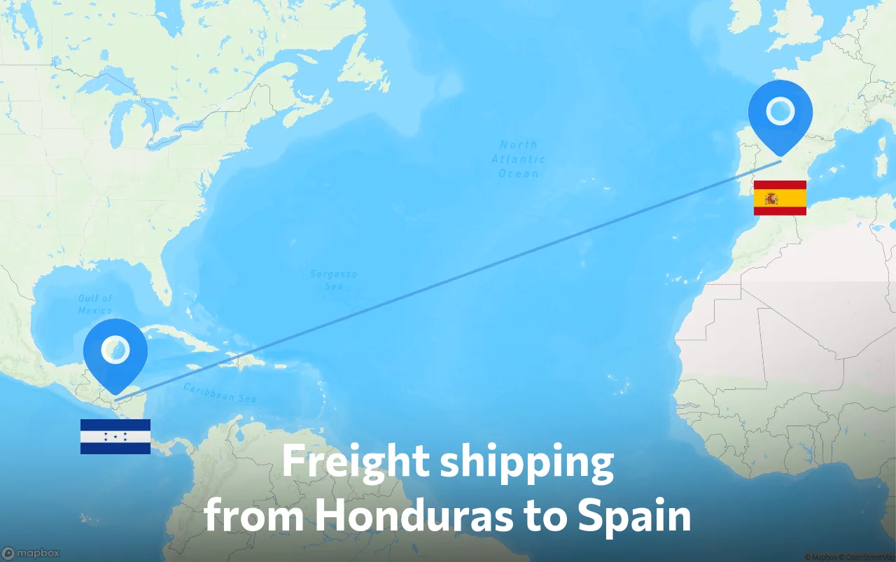 Shipping route from Honduras to Spain
