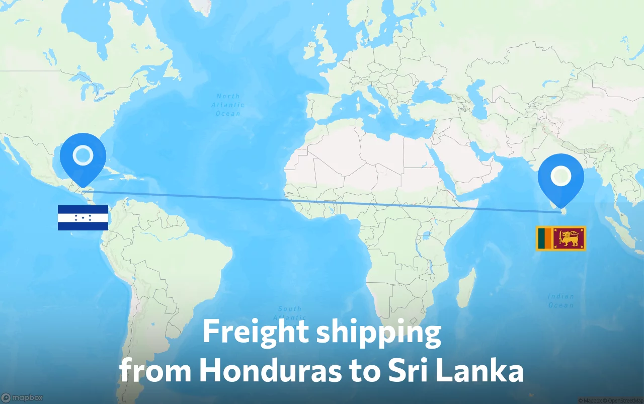 Shipping route from Honduras to Sri Lanka