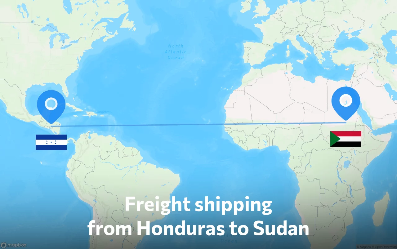 Shipping route from Honduras to Sudan