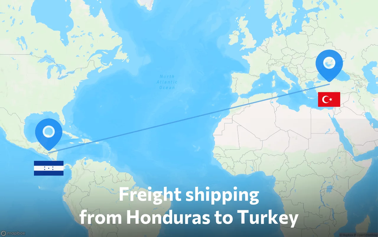Shipping route from Honduras to Turkey