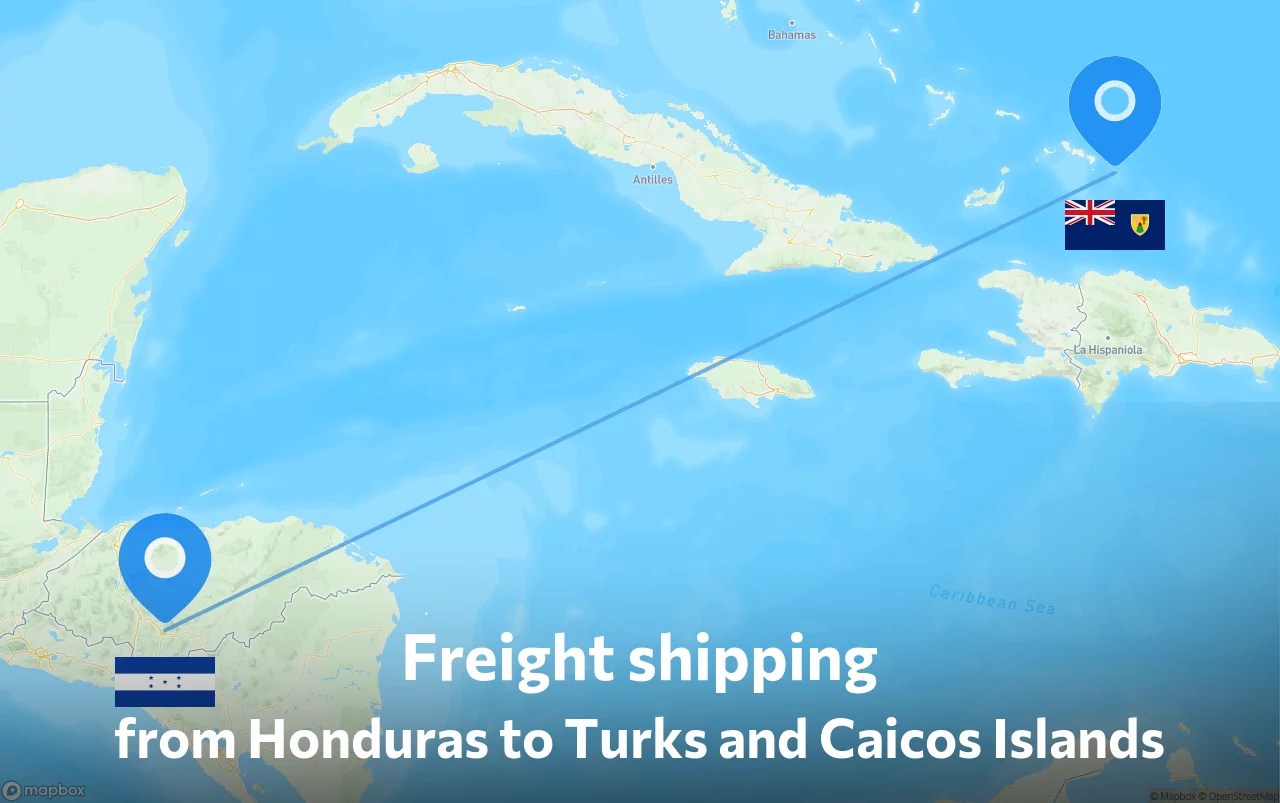 Shipping route from Honduras to Turks and Caicos Islands