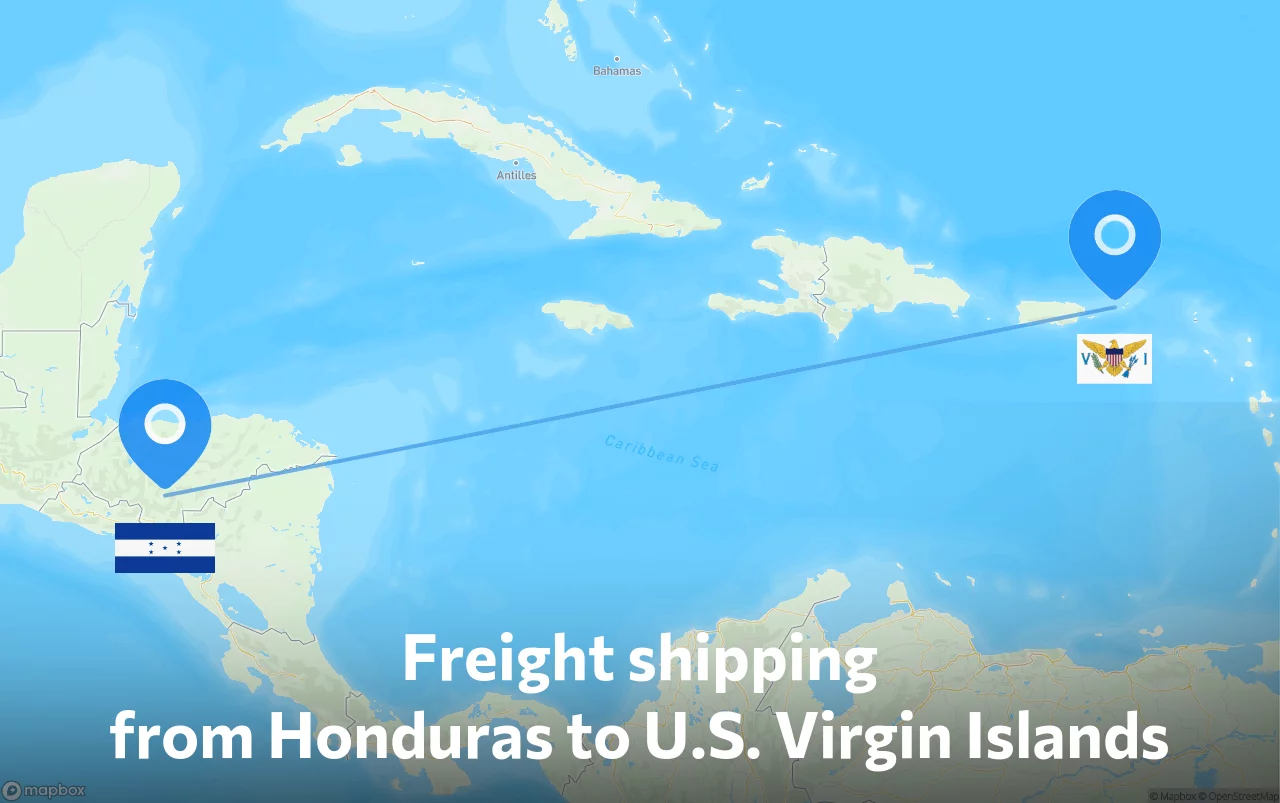 Shipping route from Honduras to U.S. Virgin Islands