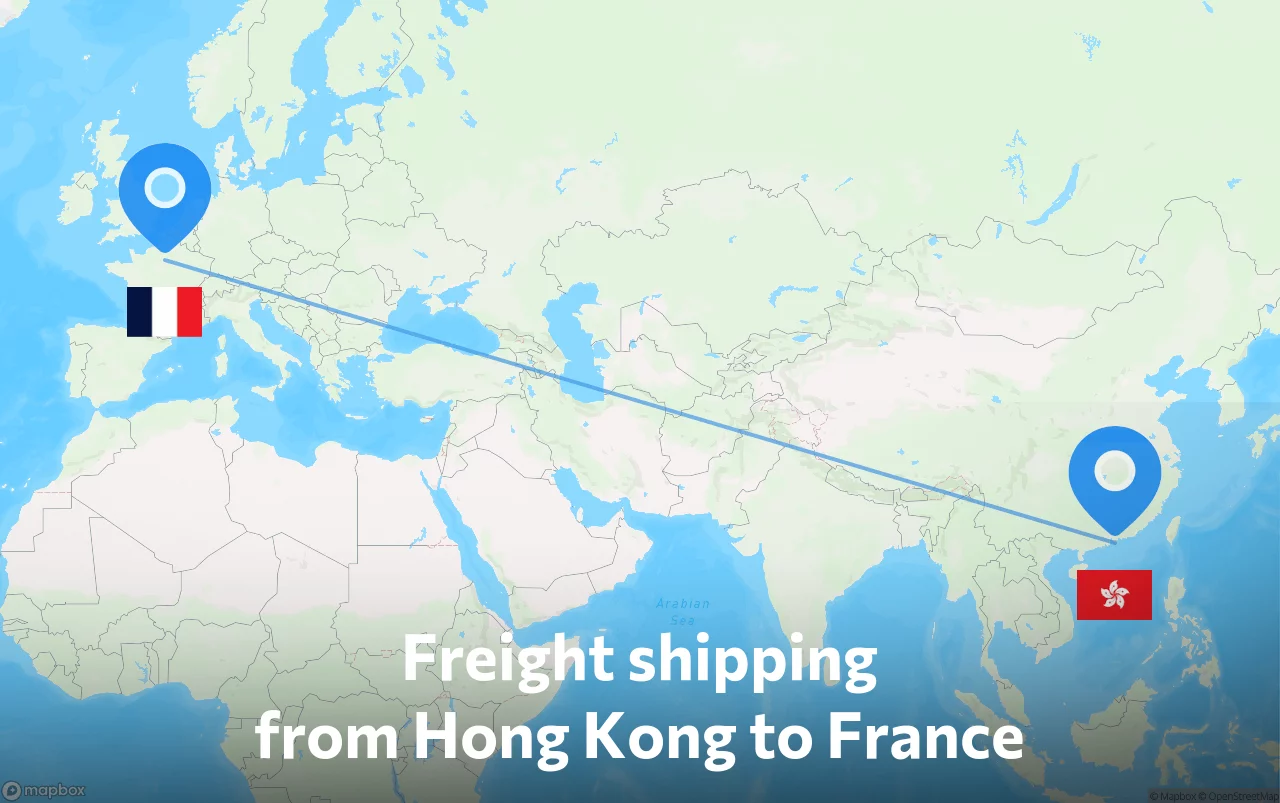 Shipping route from Hong Kong to France