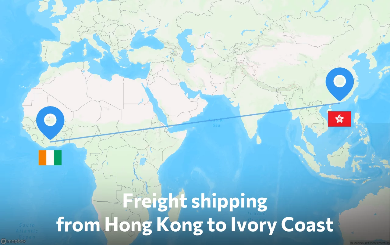 Shipping route from Hong Kong to Ivory Coast