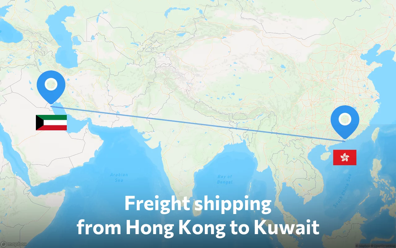 Shipping route from Hong Kong to Kuwait