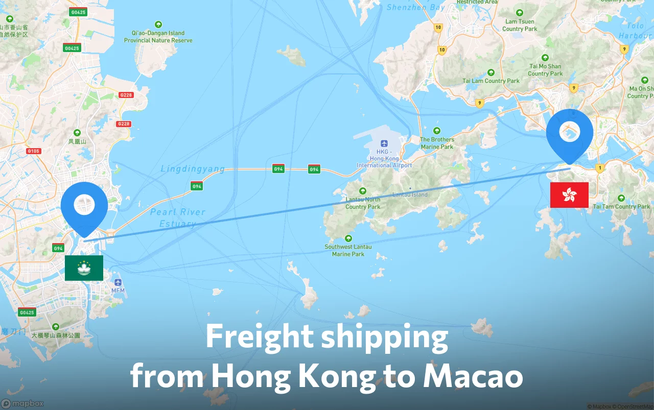 Shipping route from Hong Kong to Macao