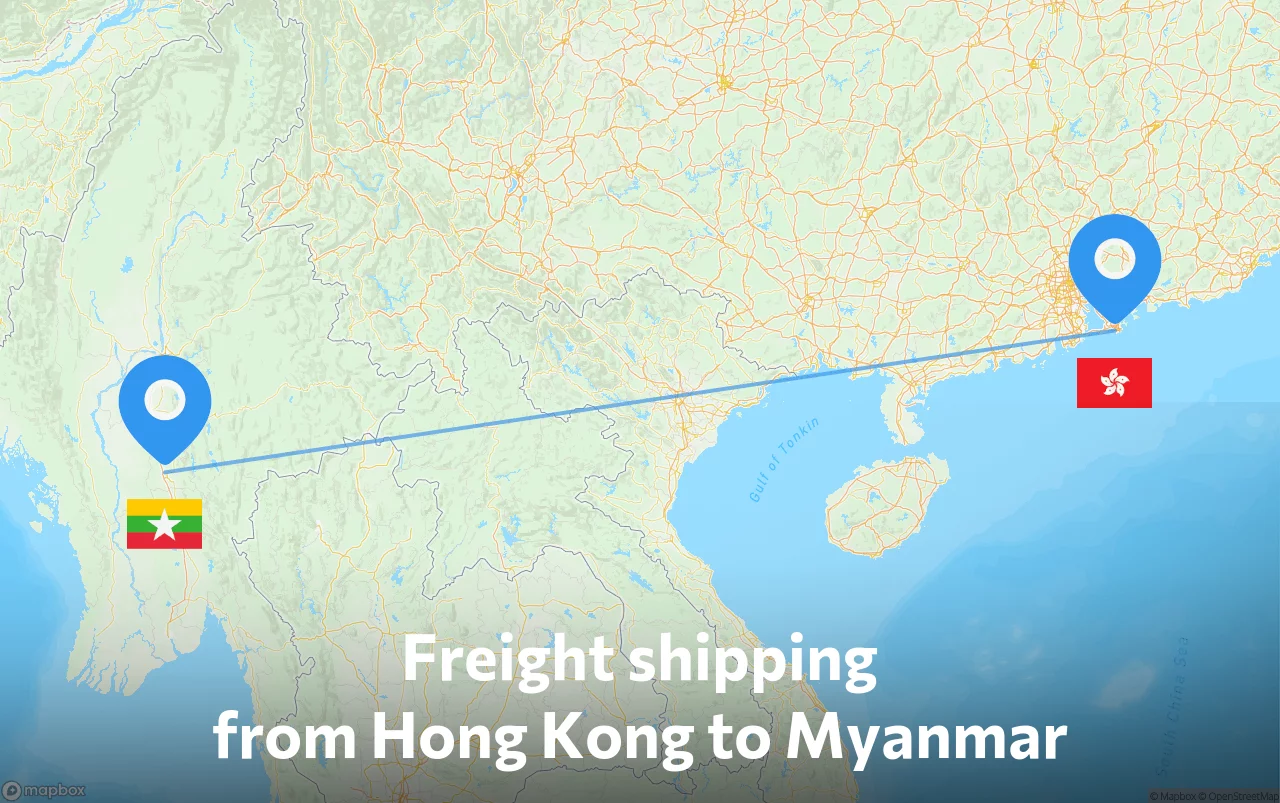 Shipping route from Hong Kong to Myanmar