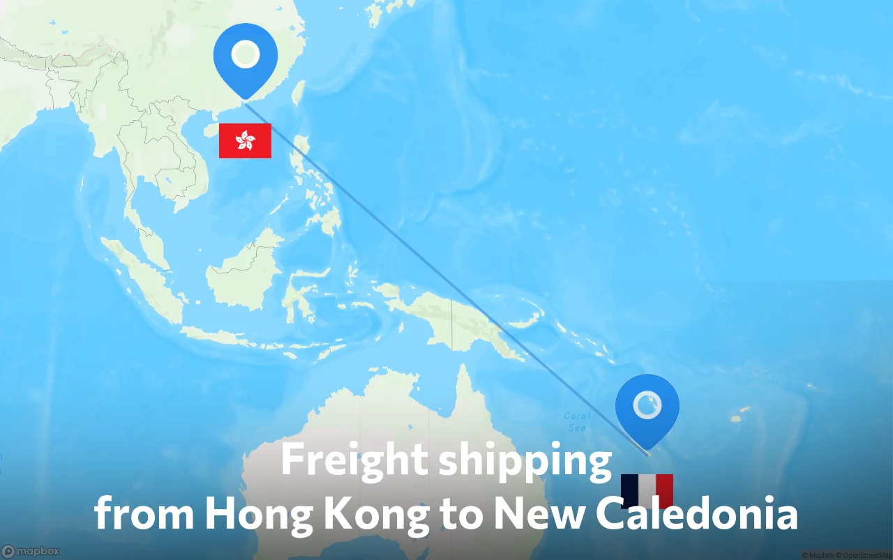 Shipping route from Hong Kong to New Caledonia