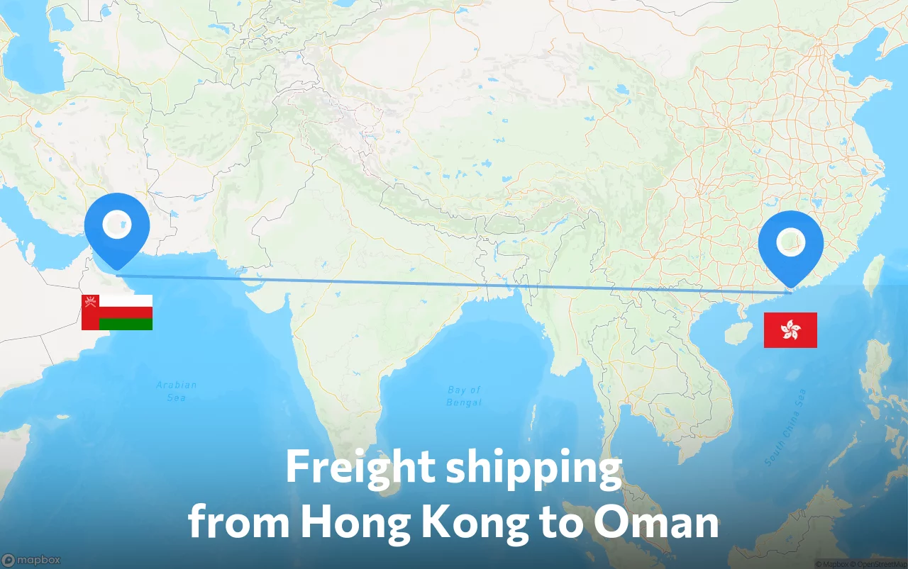 Shipping route from Hong Kong to Oman