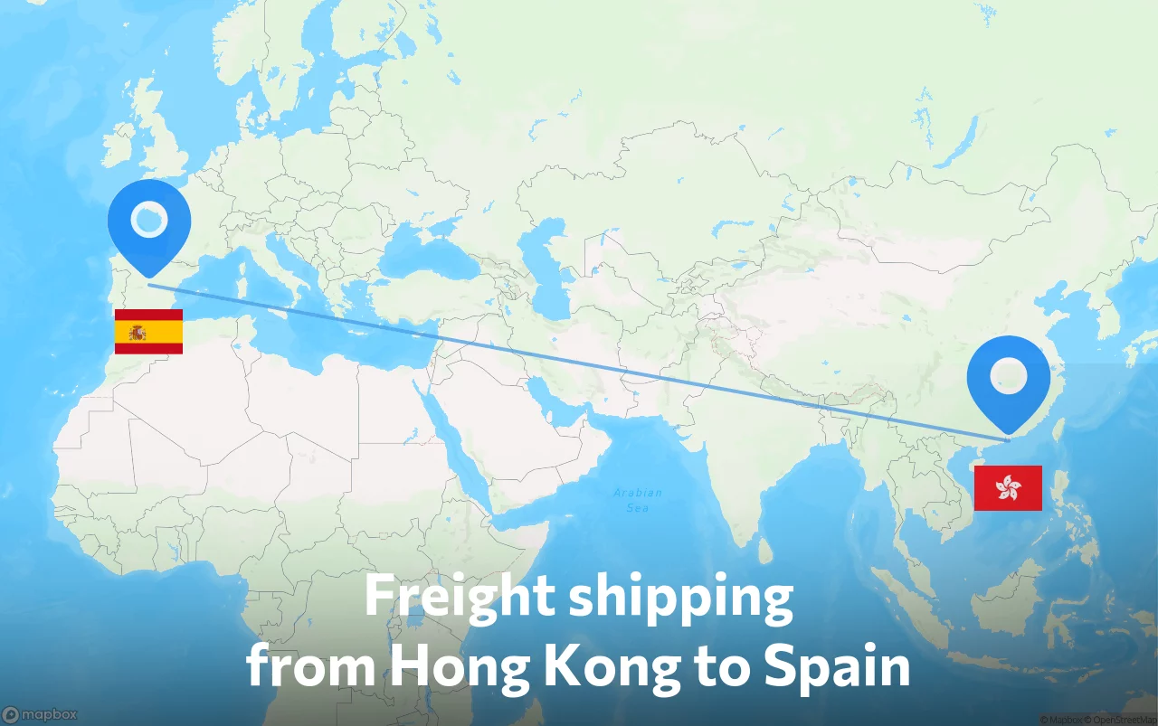 Shipping route from Hong Kong to Spain