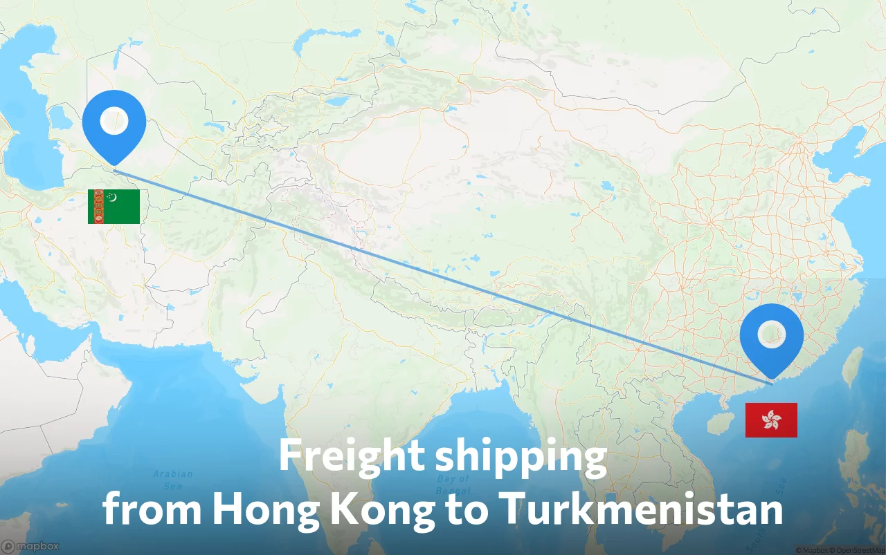 Shipping route from Hong Kong to Turkmenistan