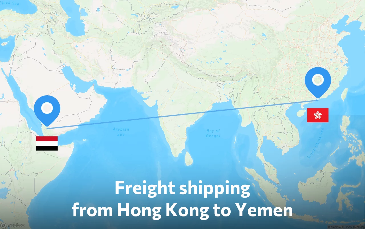 Shipping route from Hong Kong to Yemen
