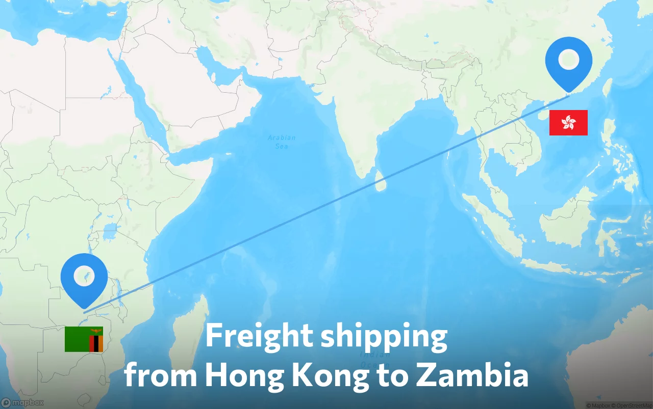 Shipping route from Hong Kong to Zambia