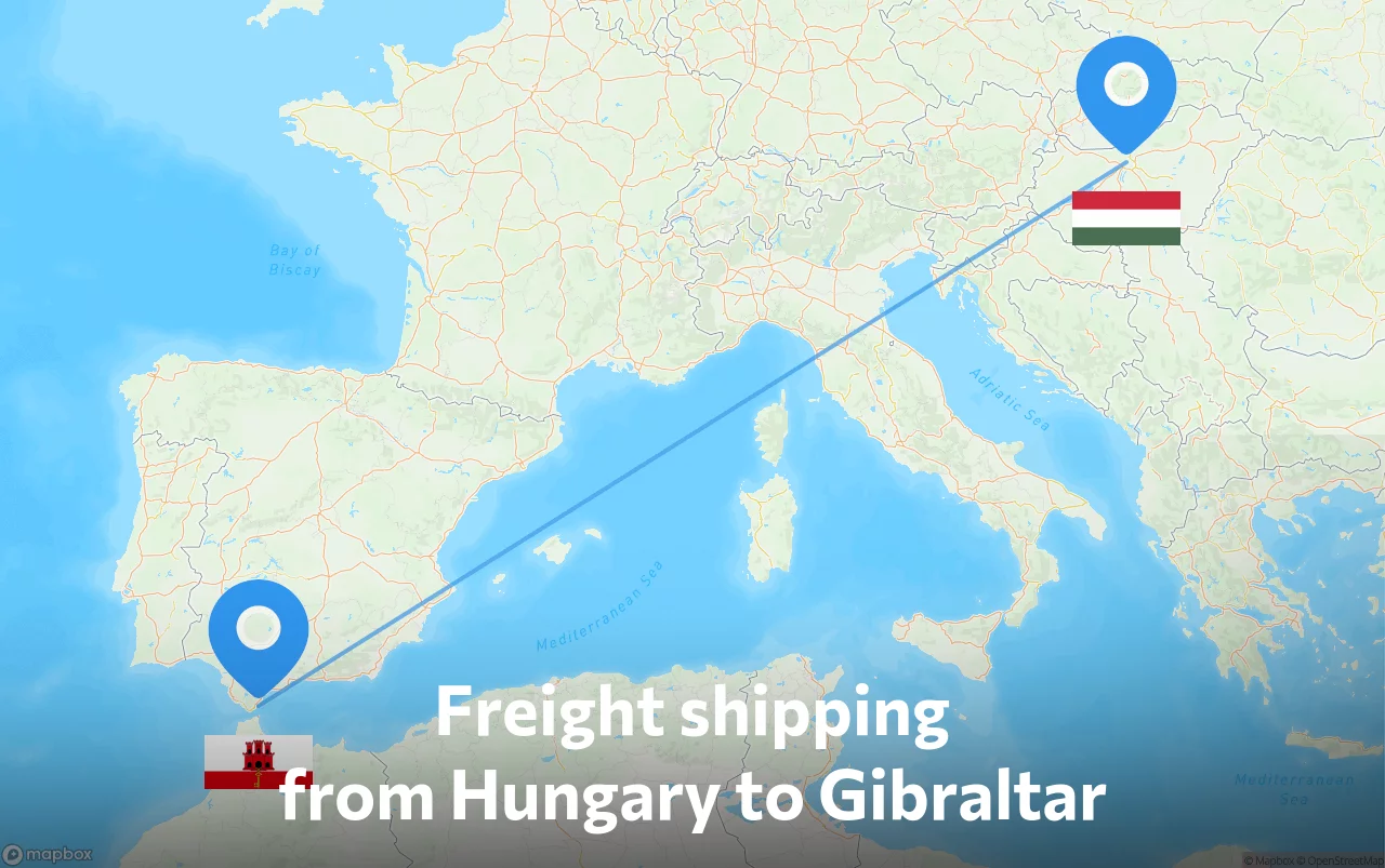 Shipping route from Hungary to Gibraltar