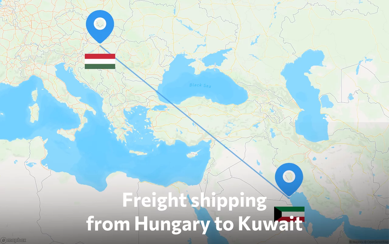 Shipping route from Hungary to Kuwait