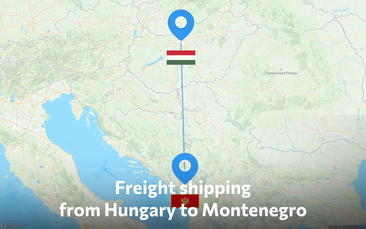 Shipping route from Hungary to Montenegro