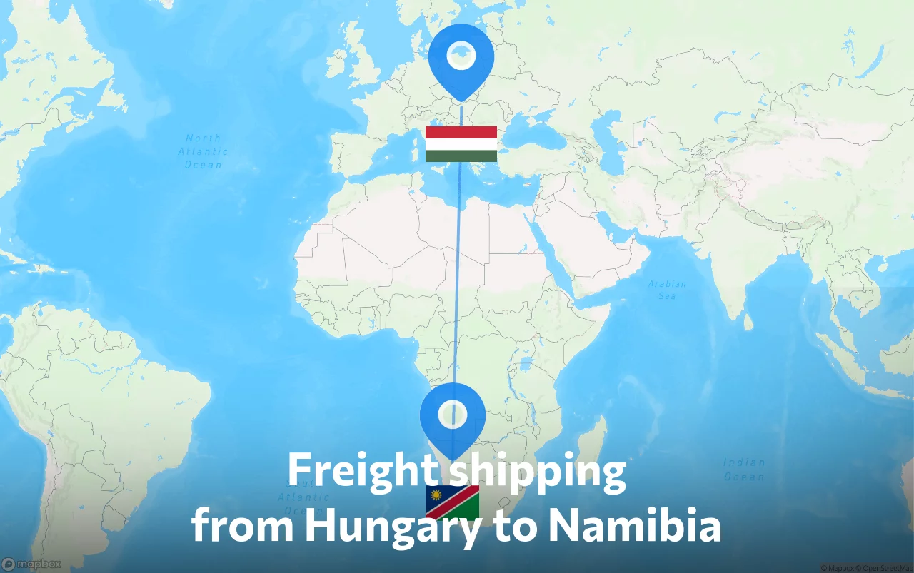 Shipping route from Hungary to Namibia