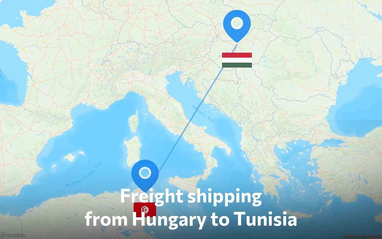 Shipping route from Hungary to Tunisia