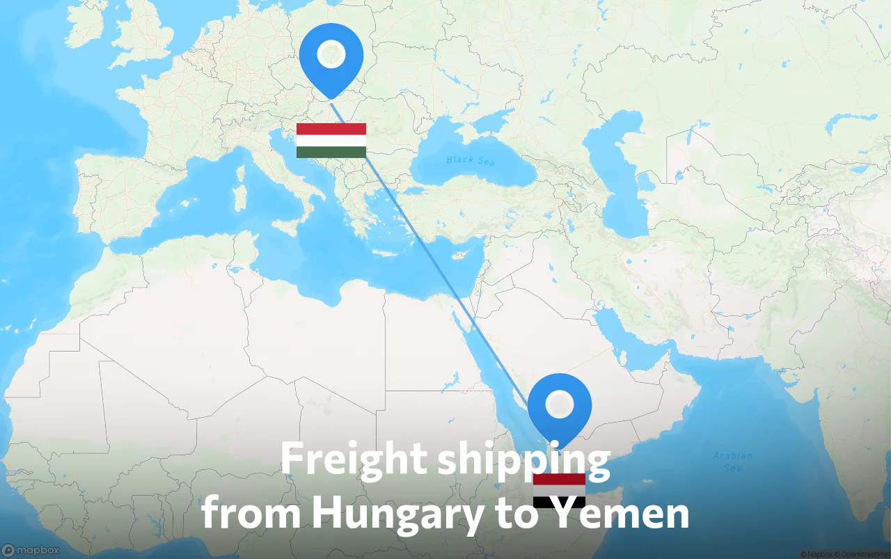 Shipping route from Hungary to Yemen