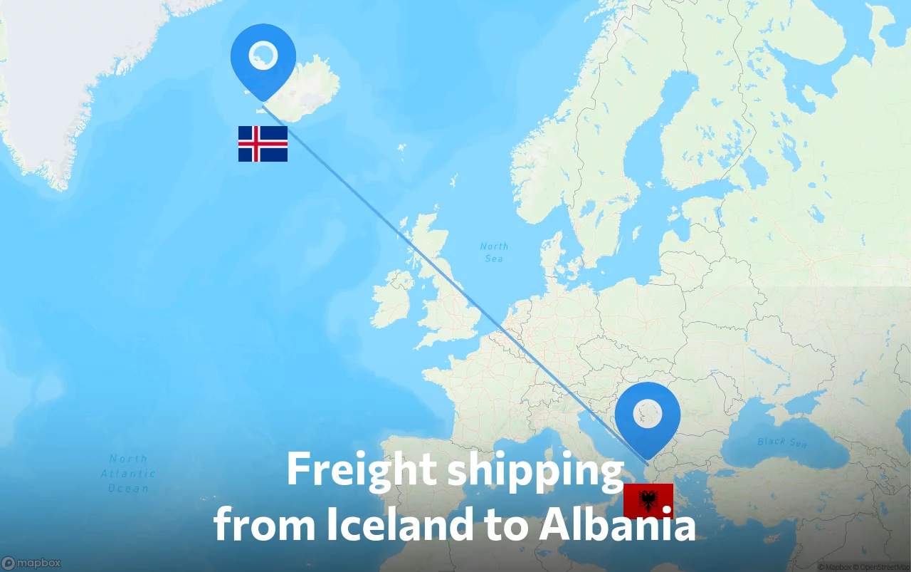 Shipping route from Iceland to Albania