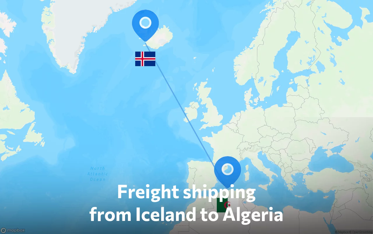 Shipping route from Iceland to Algeria