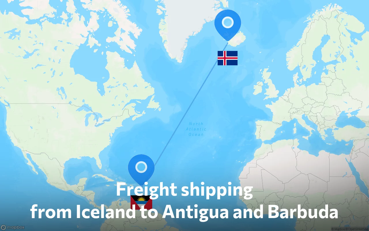 Shipping route from Iceland to Antigua and Barbuda