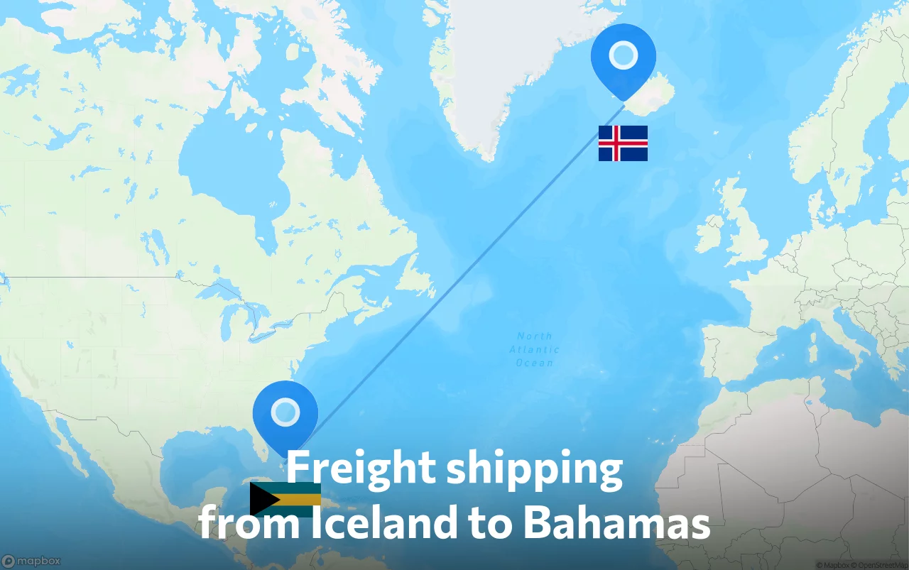 Shipping route from Iceland to Bahamas
