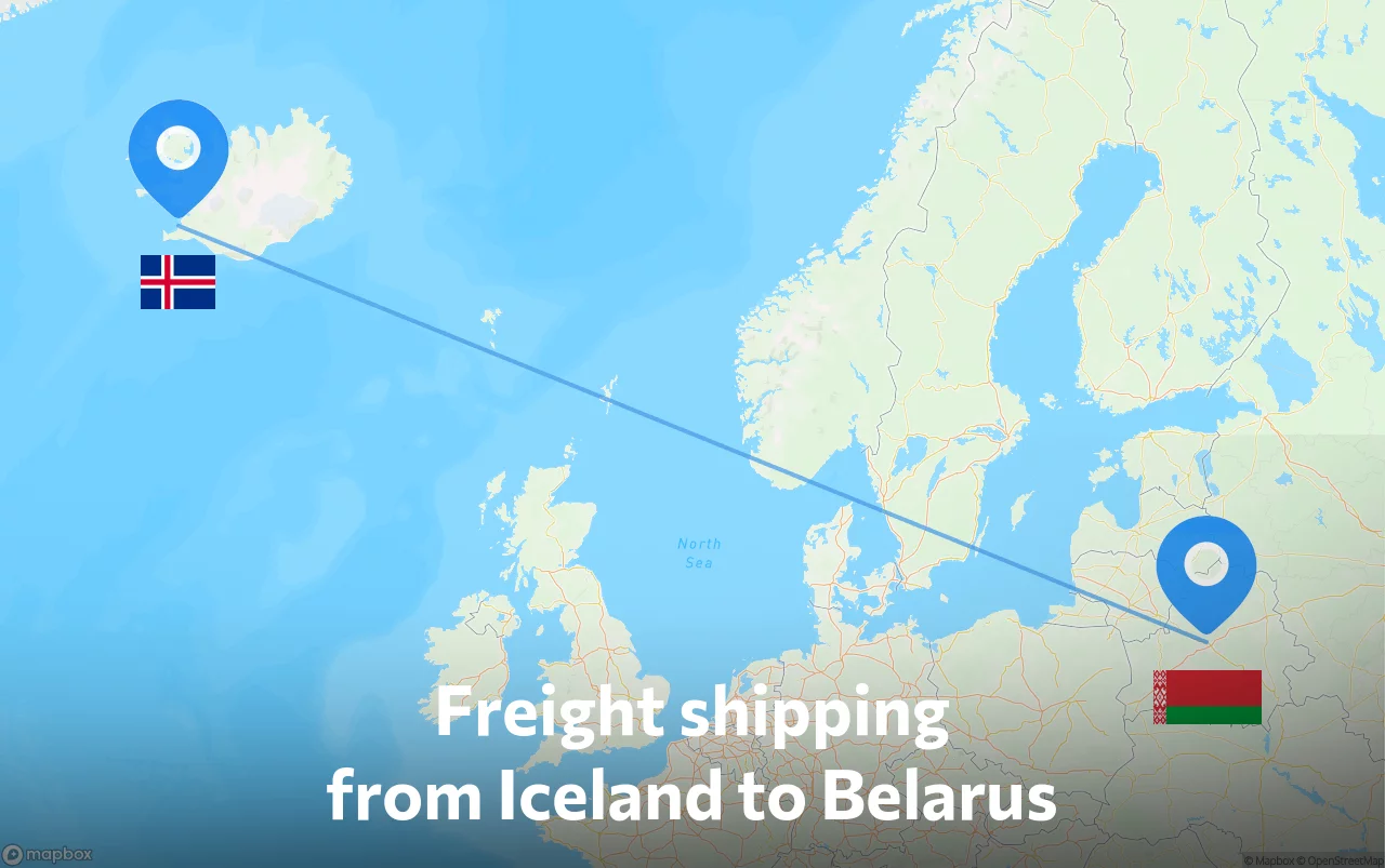 Shipping route from Iceland to Belarus