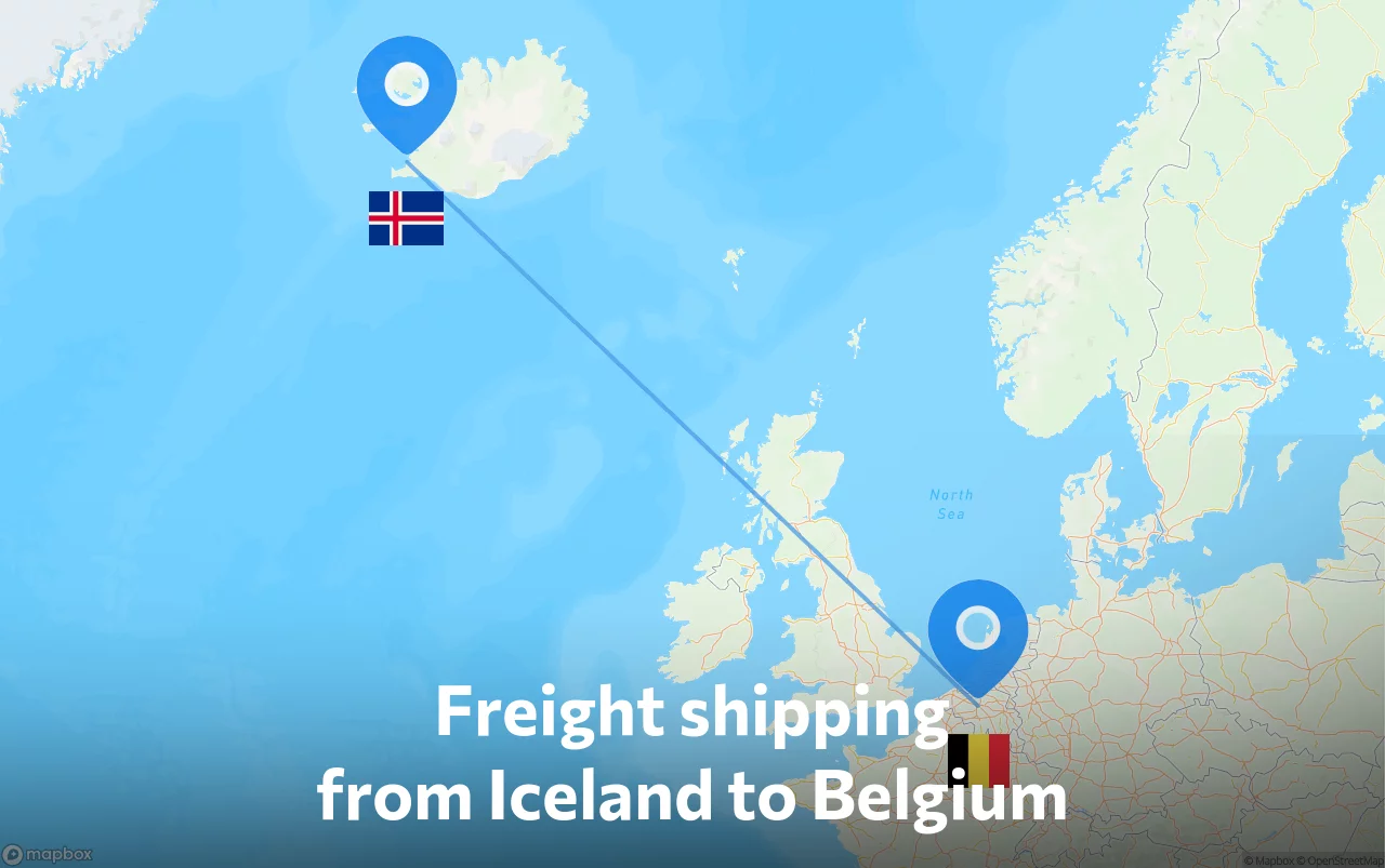 Shipping route from Iceland to Belgium