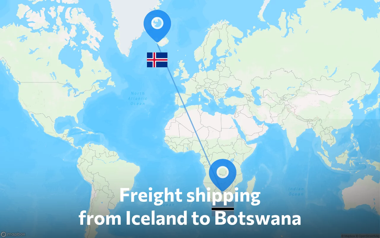 Shipping route from Iceland to Botswana