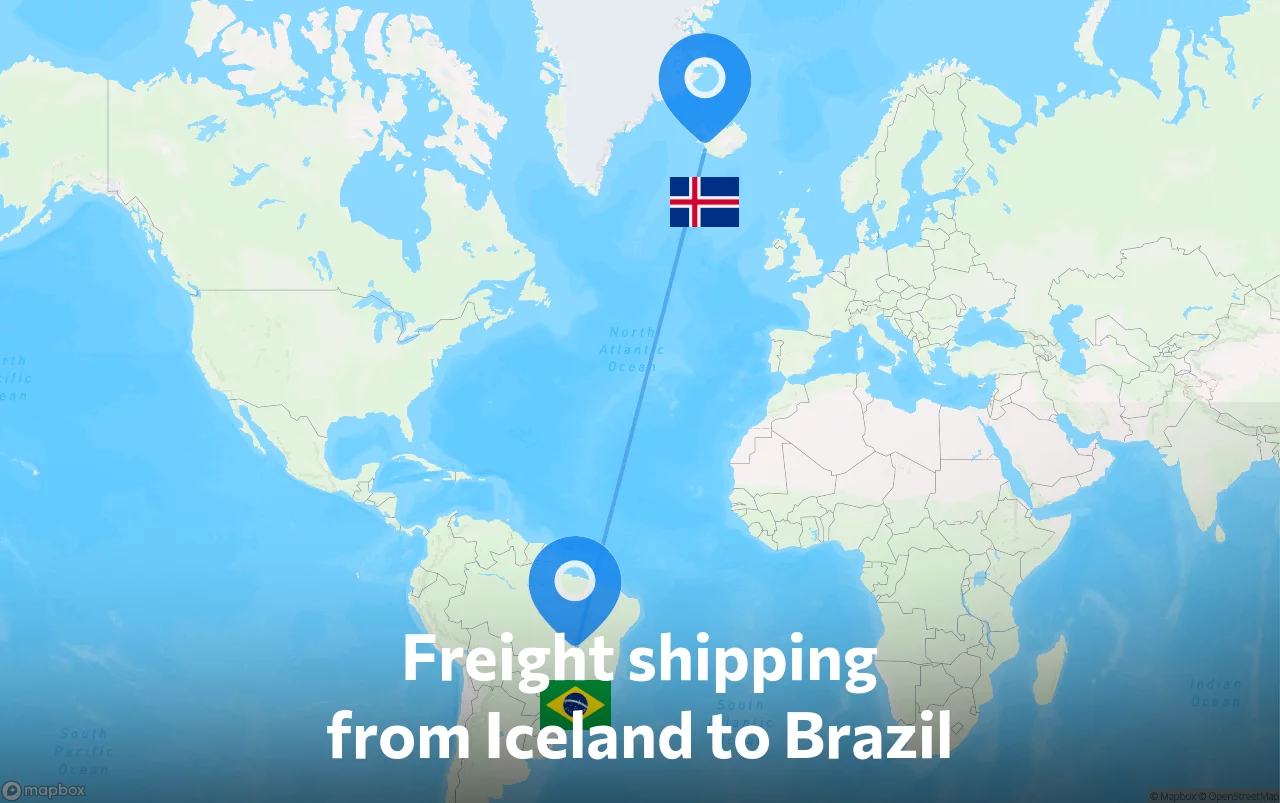 Shipping route from Iceland to Brazil