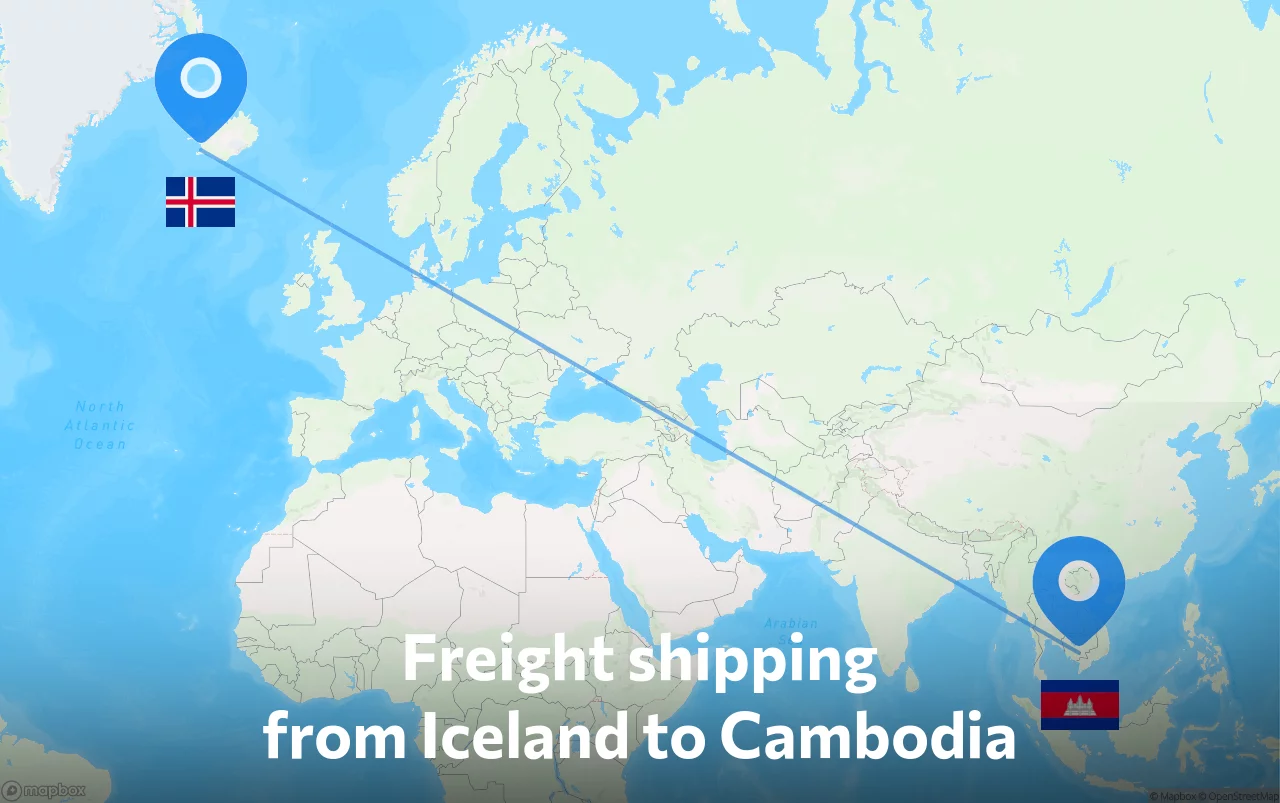 Shipping route from Iceland to Cambodia