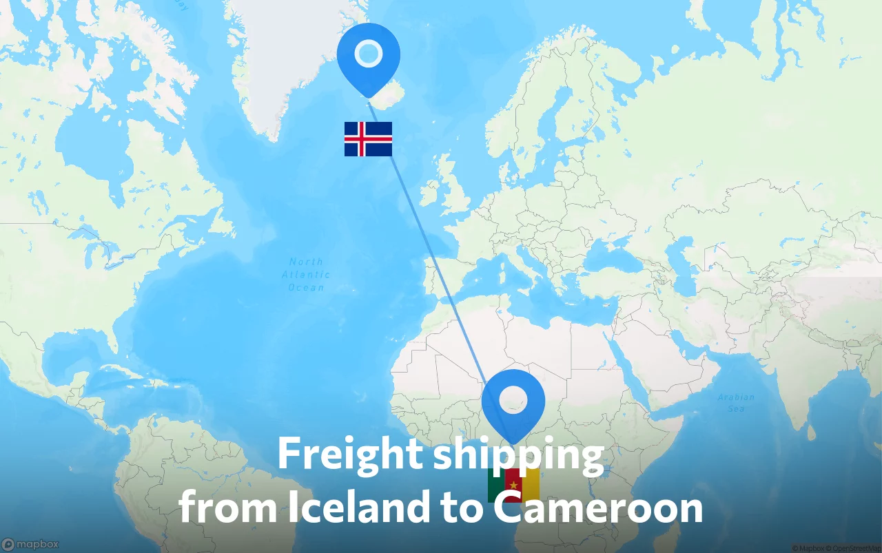 Shipping route from Iceland to Cameroon