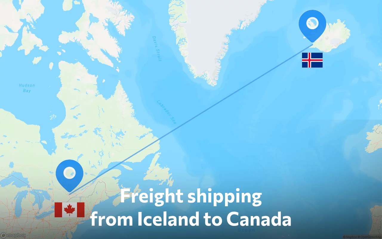 Shipping route from Iceland to Canada
