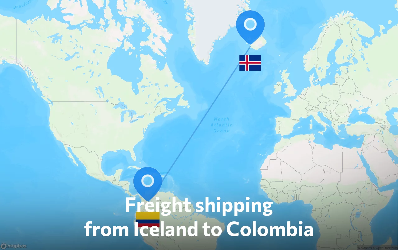 Shipping route from Iceland to Colombia