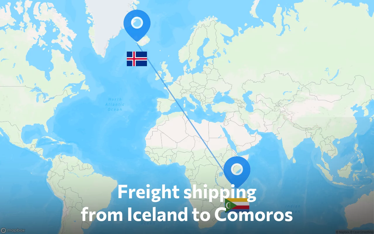 Shipping route from Iceland to Comoros