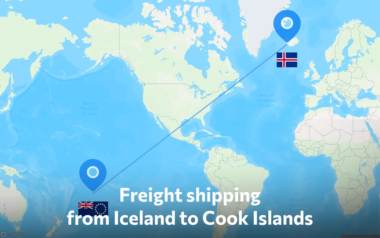 Shipping route from Iceland to Cook Islands