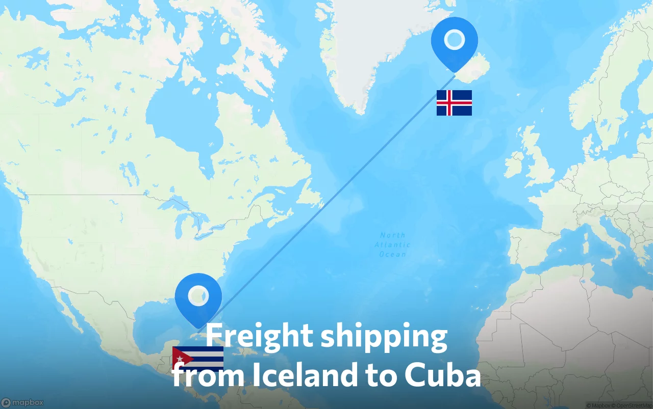 Shipping route from Iceland to Cuba