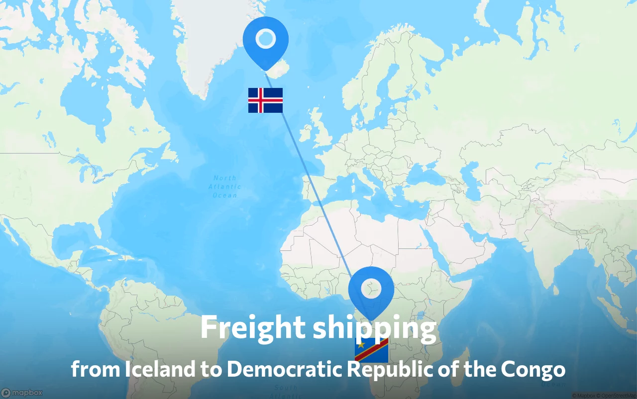 Shipping route from Iceland to Democratic Republic of the Congo