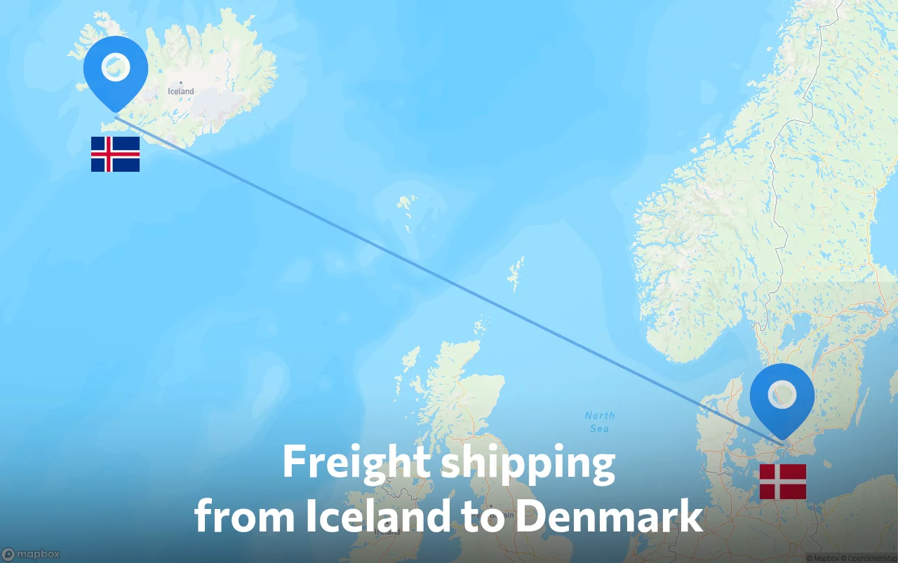 Shipping route from Iceland to Denmark
